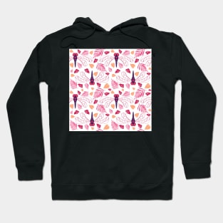 Red Dragonfly and Leaf Pattern on White Hoodie